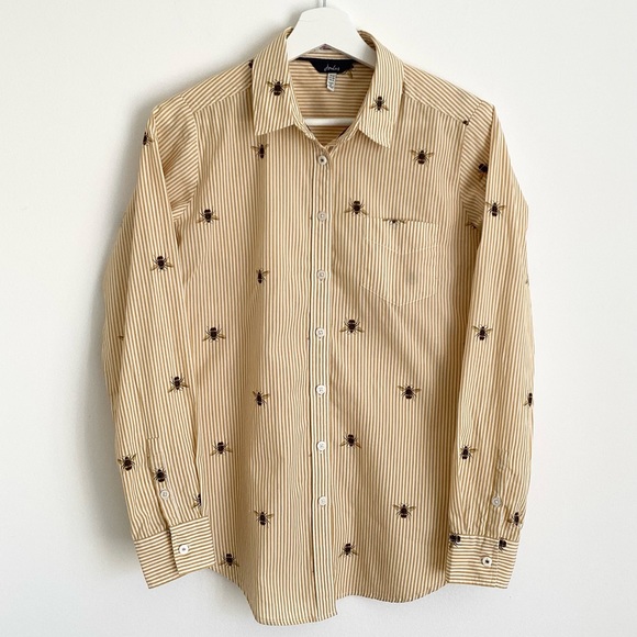 Joules shirt 8 cotton classic fit long sleeved bee print blouse yellow striped - Picture 11 of 12